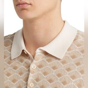 Beige Patterned interknit wax London polo wool